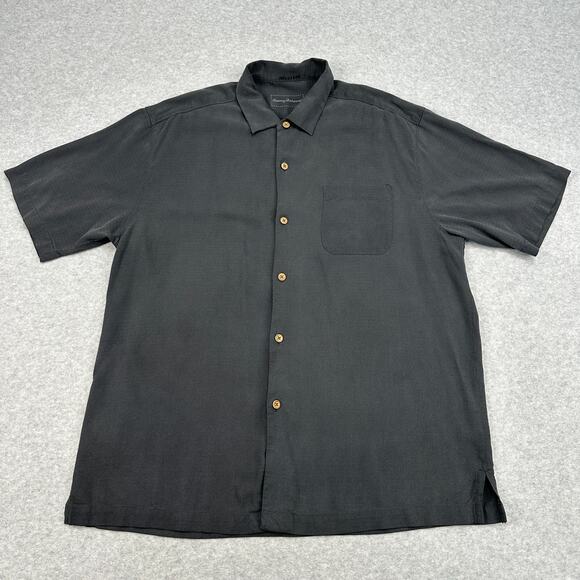 Tommy Bahama Shirt 'Grand Marlin Rum' Silk Mens L Black Tropical Island Bar Top - Picture 1 of 9